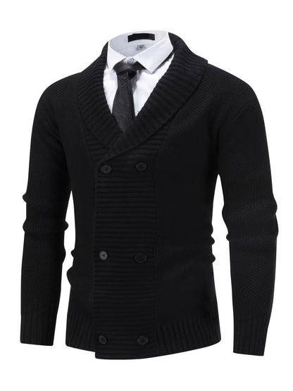 Rhovan | Men's Shawl Collar Double Breasted Knit Cardigan