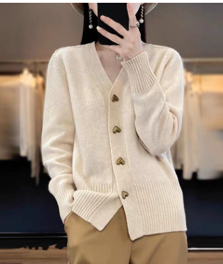 Clara | Women's Heart Button V Neck Cardigan