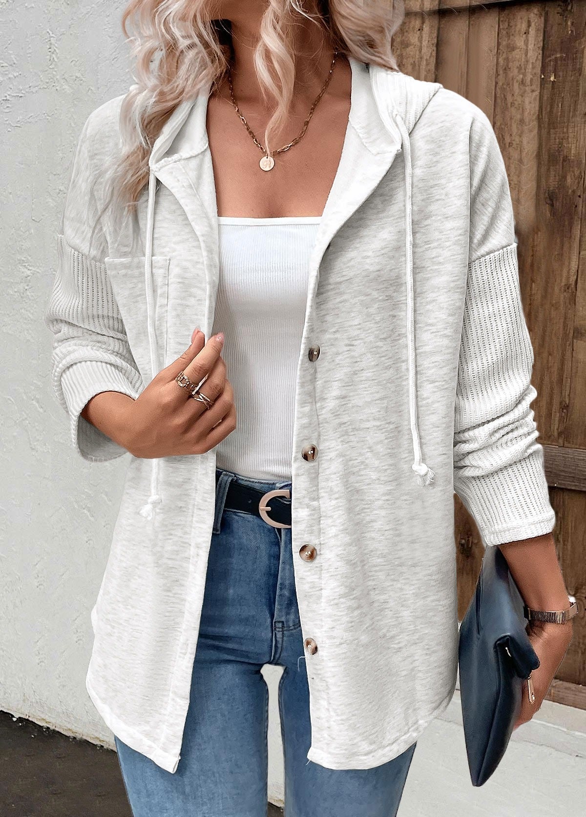 Solvienne | Women's Button Front Hooded Jacket