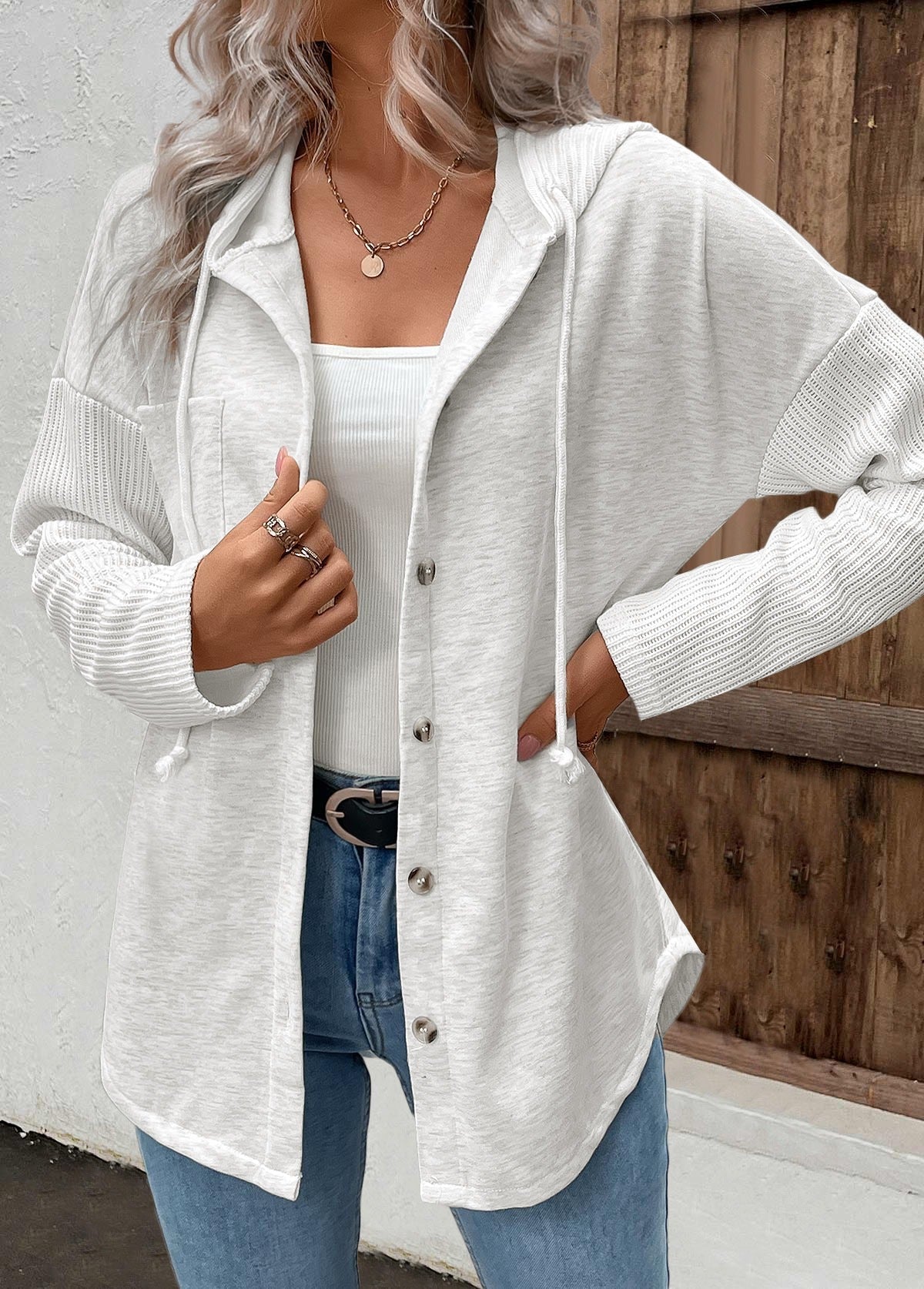 Solvienne | Women's Button Front Hooded Jacket