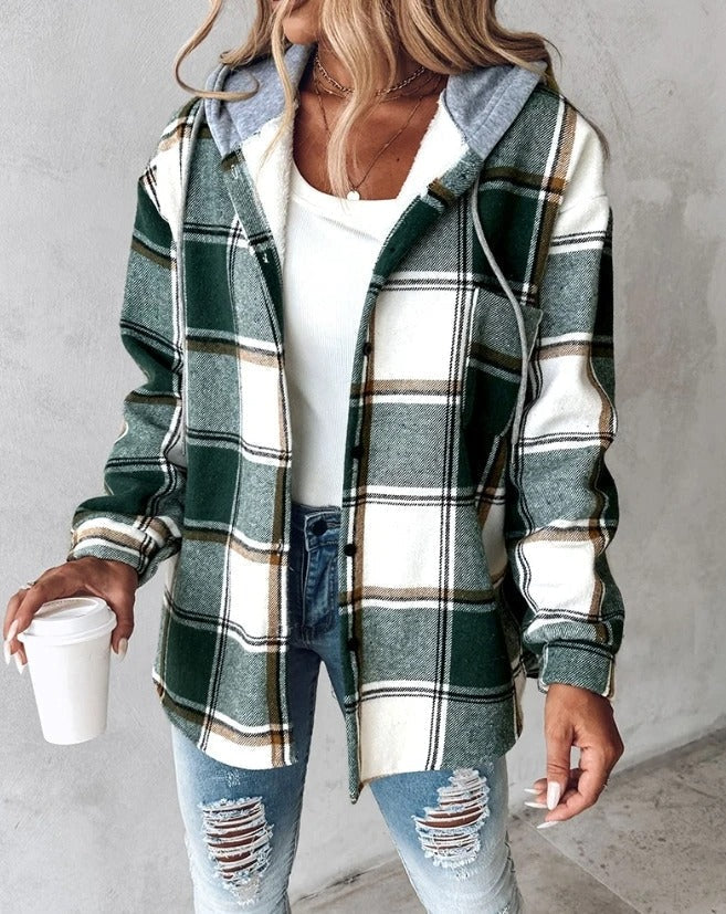 Rosalie | Women's Plaid Hooded Button Front Jacket