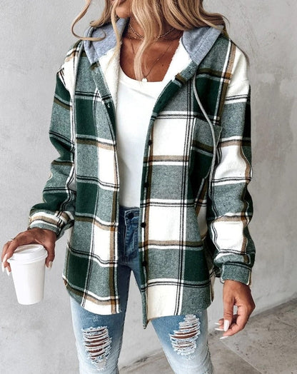 Rosalie | Women's Plaid Hooded Button Front Jacket