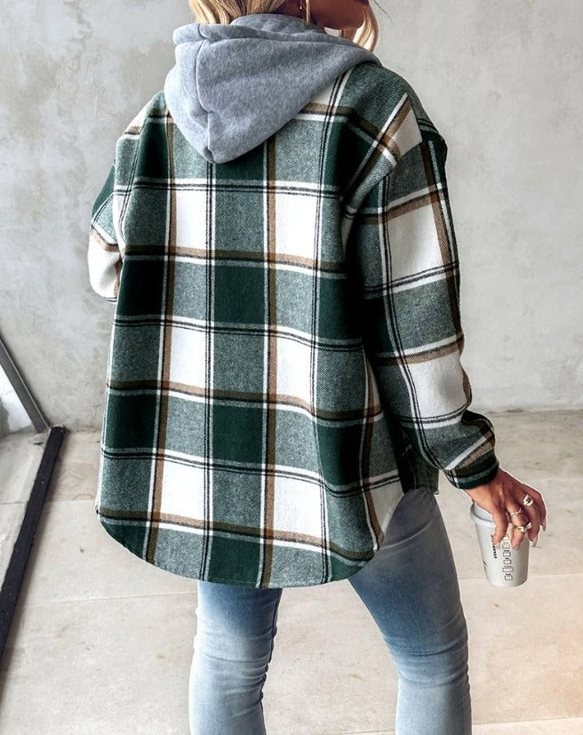 Rosalie | Women's Plaid Hooded Button Front Jacket