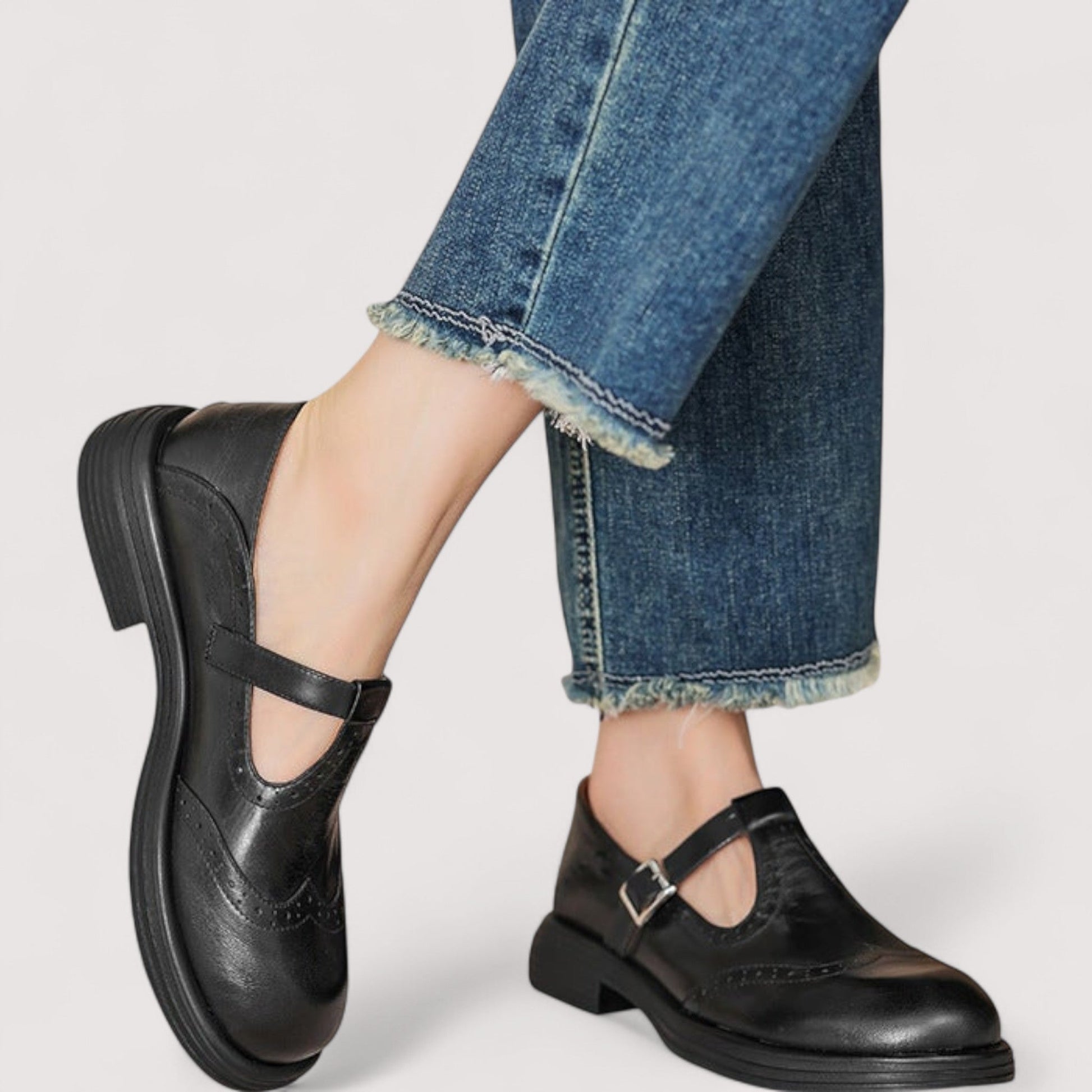 Elegant leather mary jane everyday flats for women | Louisa -4