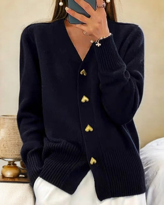 Clara | Women's Heart Button V Neck Cardigan