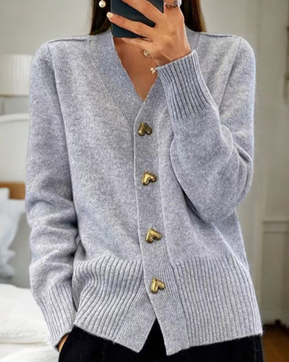 Clara | Women's Heart Button V Neck Cardigan