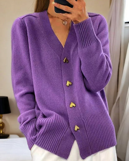 Clara | Women's Heart Button V Neck Cardigan