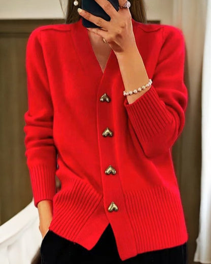 Clara | Women's Heart Button V Neck Cardigan