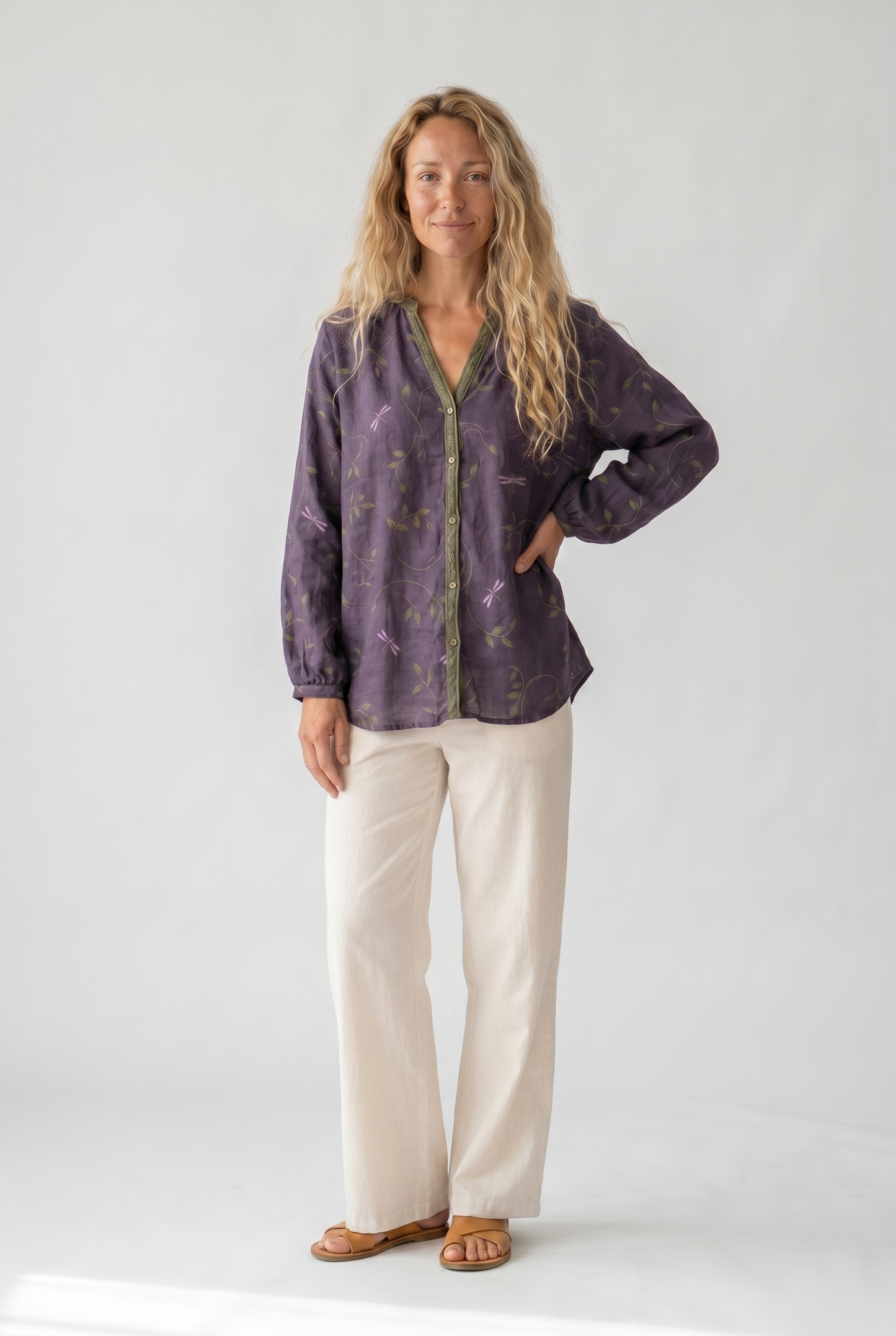 Cerynne | Women's Vintage Floral V Neck Long Sleeve Blouse