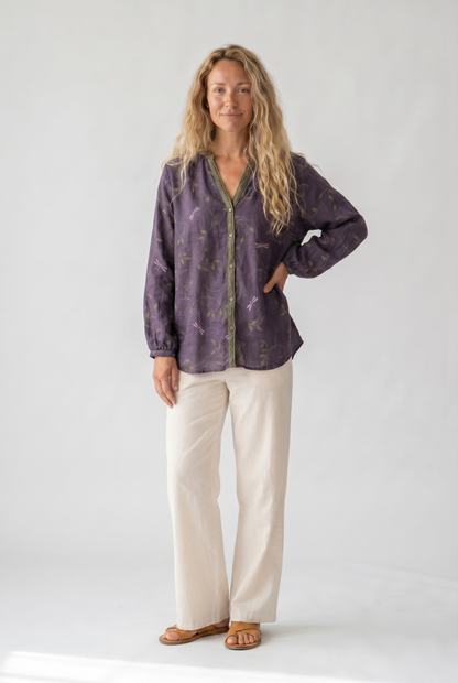 Cerynne | Women's Vintage Floral V Neck Long Sleeve Blouse