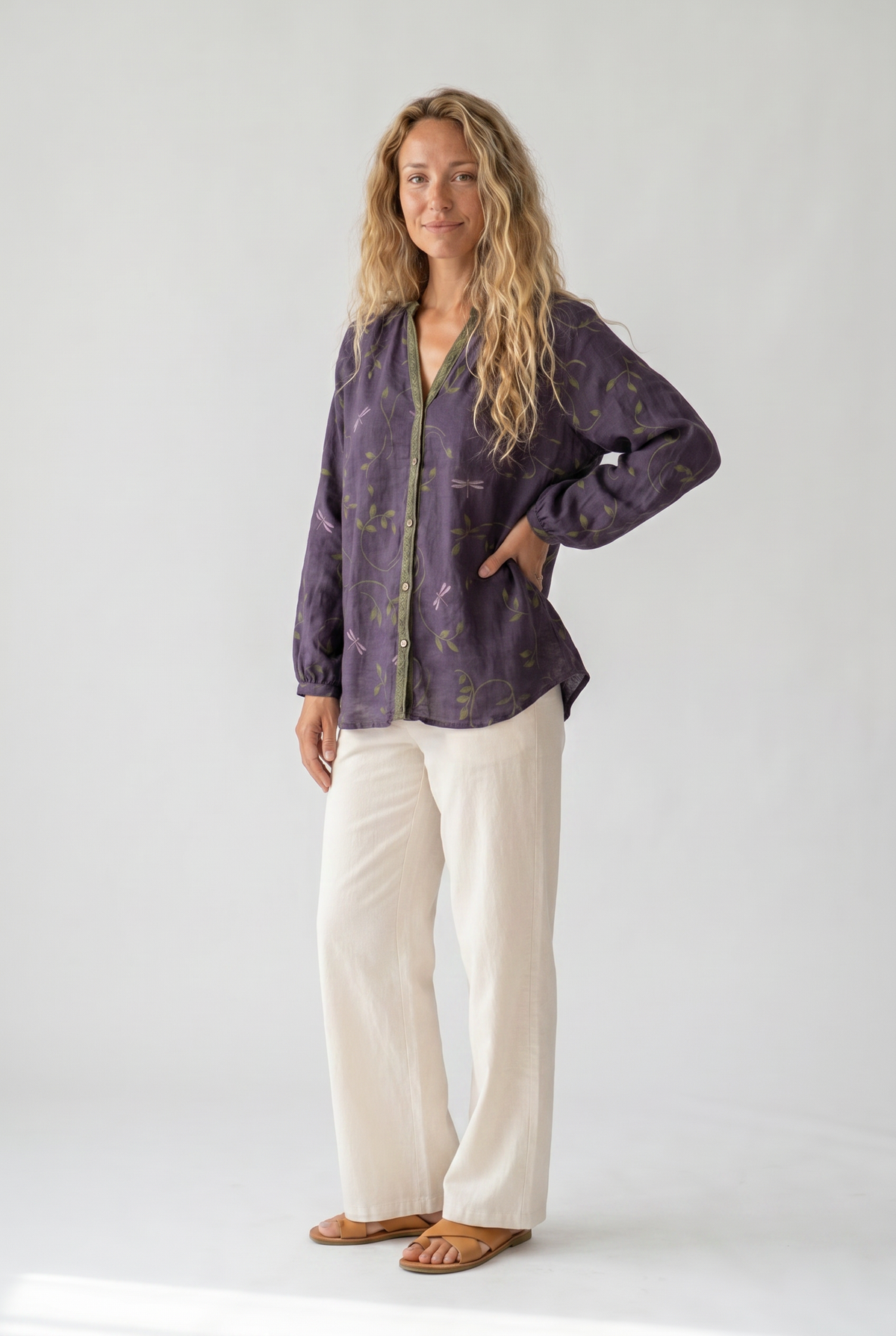 Cerynne | Women's Vintage Floral V Neck Long Sleeve Blouse