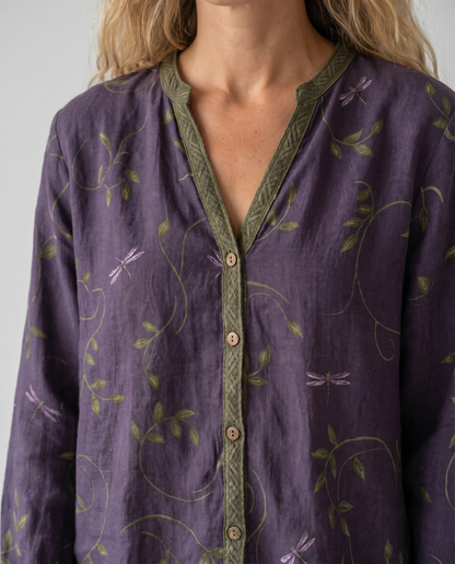 Cerynne | Women's Vintage Floral V Neck Long Sleeve Blouse