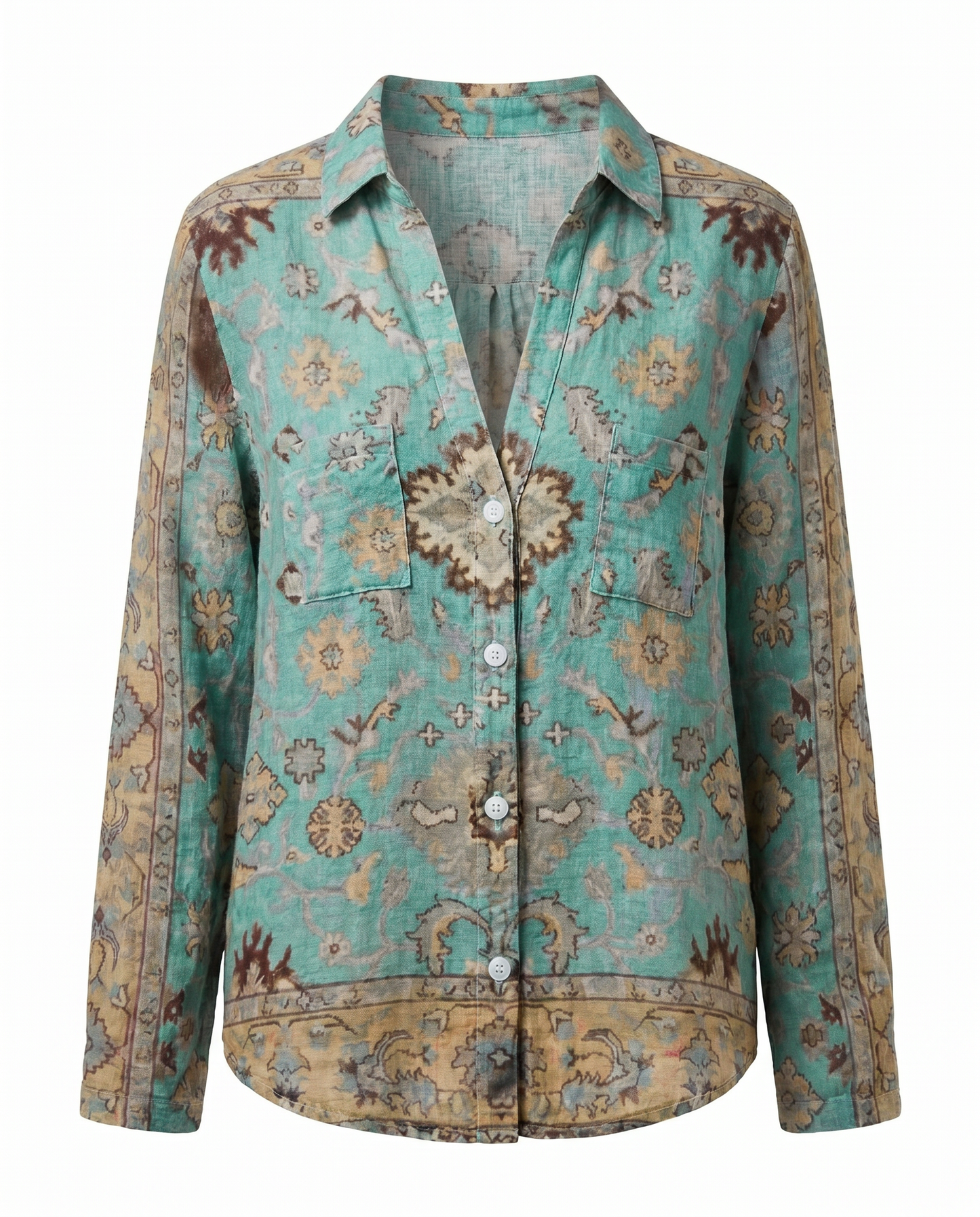Cerynne | Women's Vintage Floral V Neck Long Sleeve Blouse