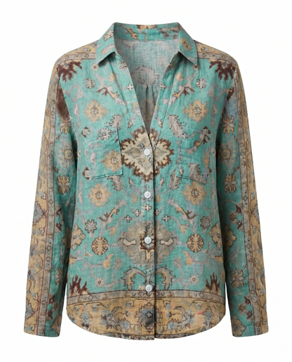 Cerynne | Women's Vintage Floral V Neck Long Sleeve Blouse