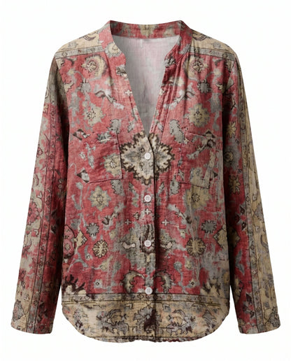 Cerynne | Women's Vintage Floral V Neck Long Sleeve Blouse