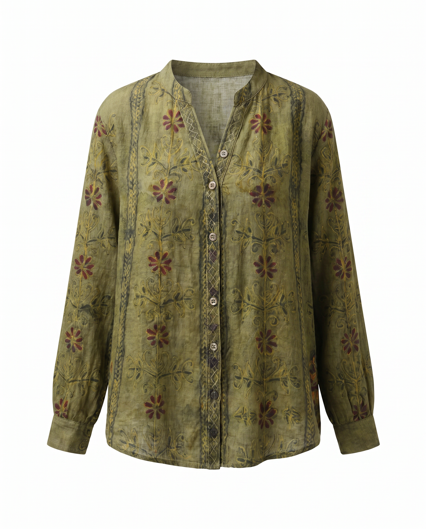 Cerynne | Women's Vintage Floral V Neck Long Sleeve Blouse