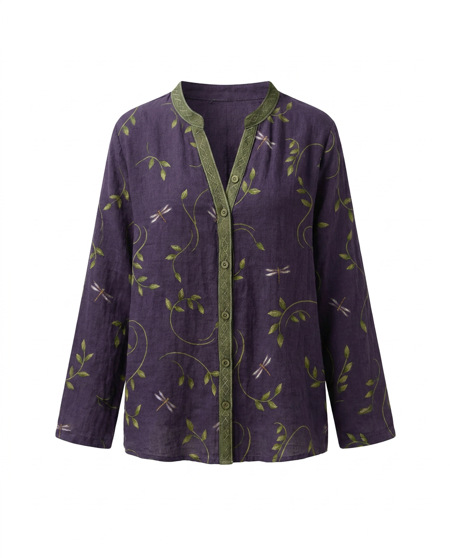 Cerynne | Women's Vintage Floral V Neck Long Sleeve Blouse