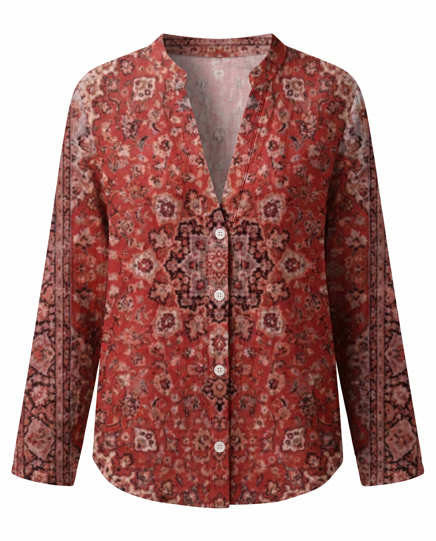 Cerynne | Women's Vintage Floral V Neck Long Sleeve Blouse