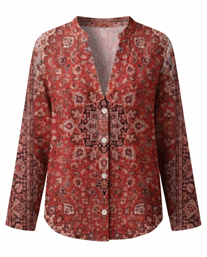 Cerynne | Women's Vintage Floral V Neck Long Sleeve Blouse