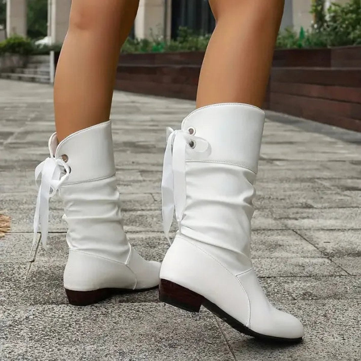 Francine | Women's Slouchy Mid Calf Boots with Ribbon Tie