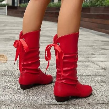 Francine | Women's Slouchy Mid Calf Boots with Ribbon Tie